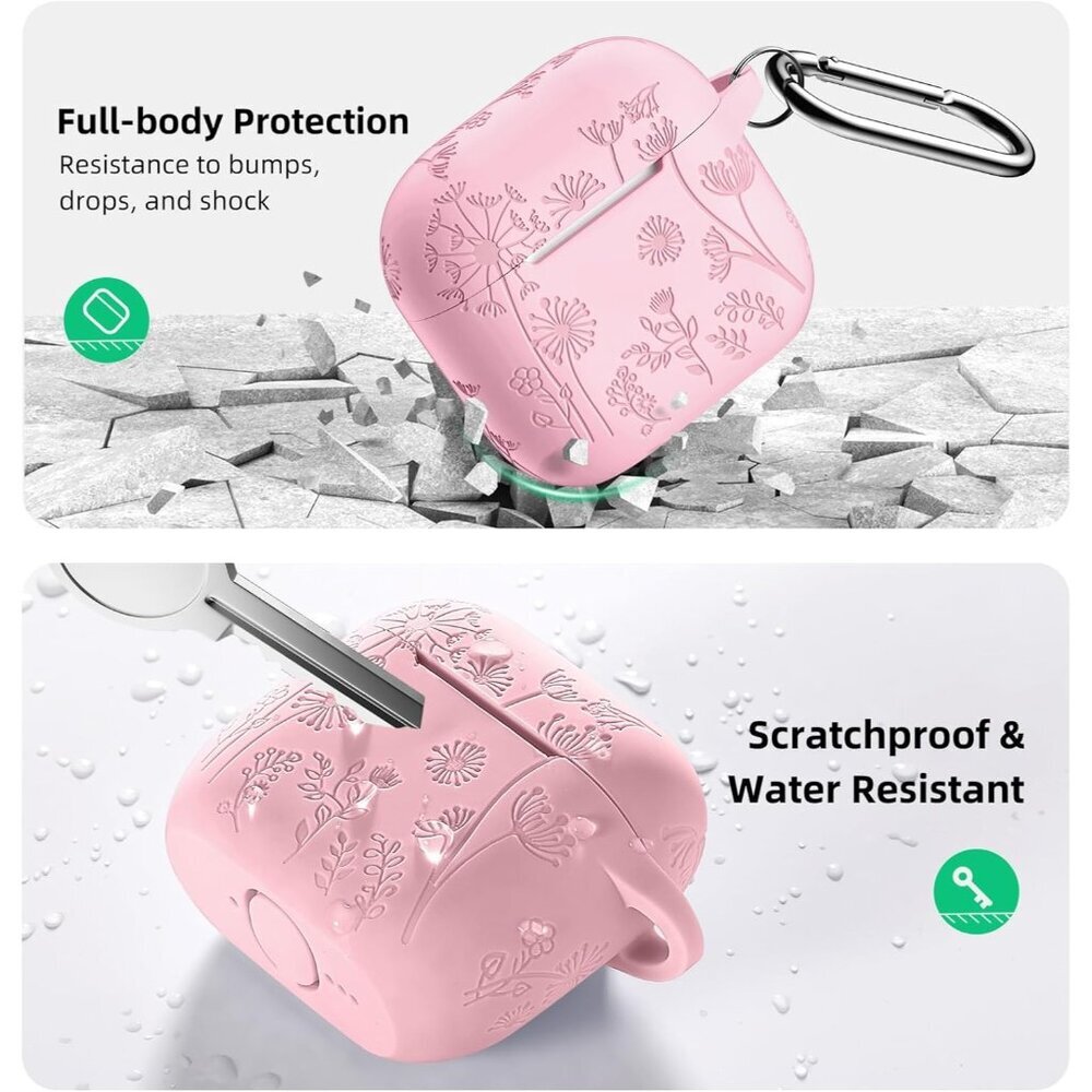 Women's Apple Airpods Flower Engraved Case Compatible Cleaner Kit Keychain Bag - Picture 3 of 9